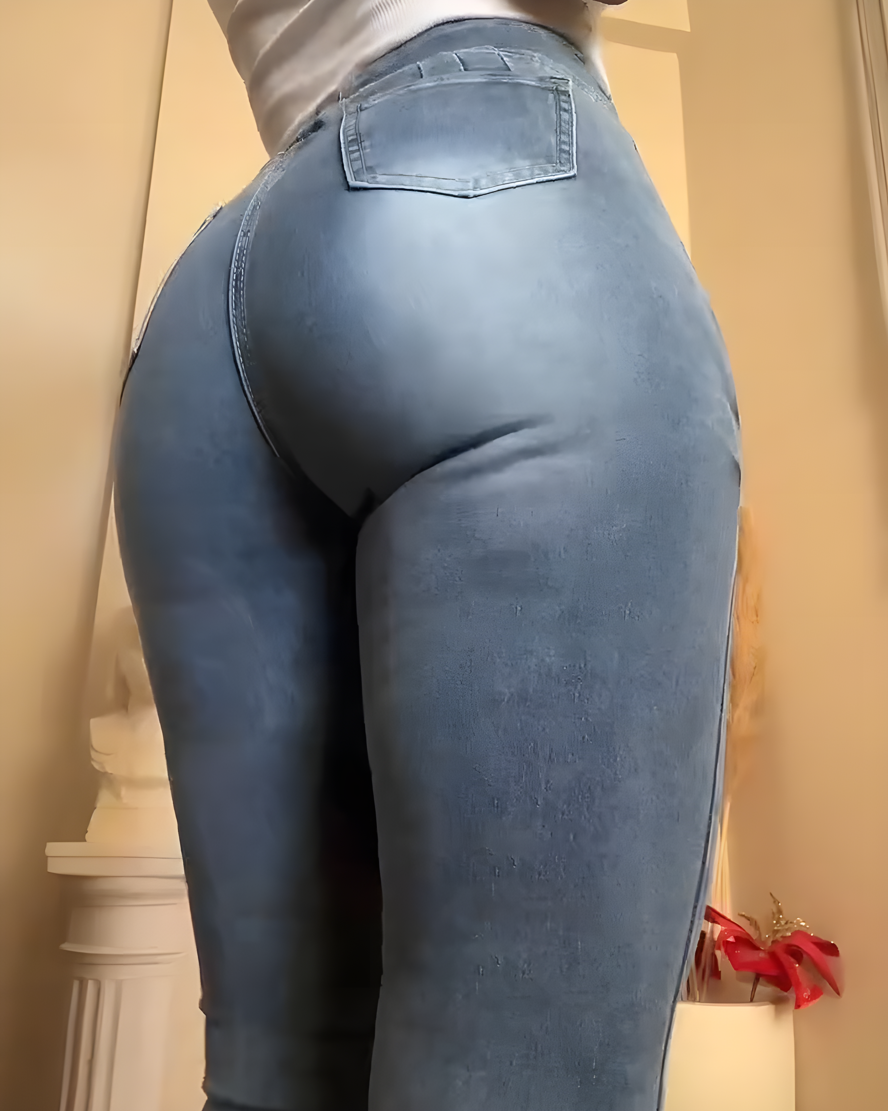 High Waist Flared Jeans with Hip Pads