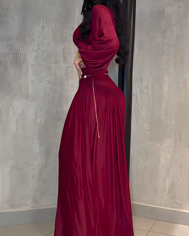 V-Neck Long-Sleeved Top Wide-Leg Pants Suit