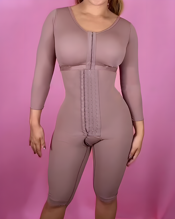 Long-Sleeved 4-Row Hook-and-Eye Tummy Control Shapewear