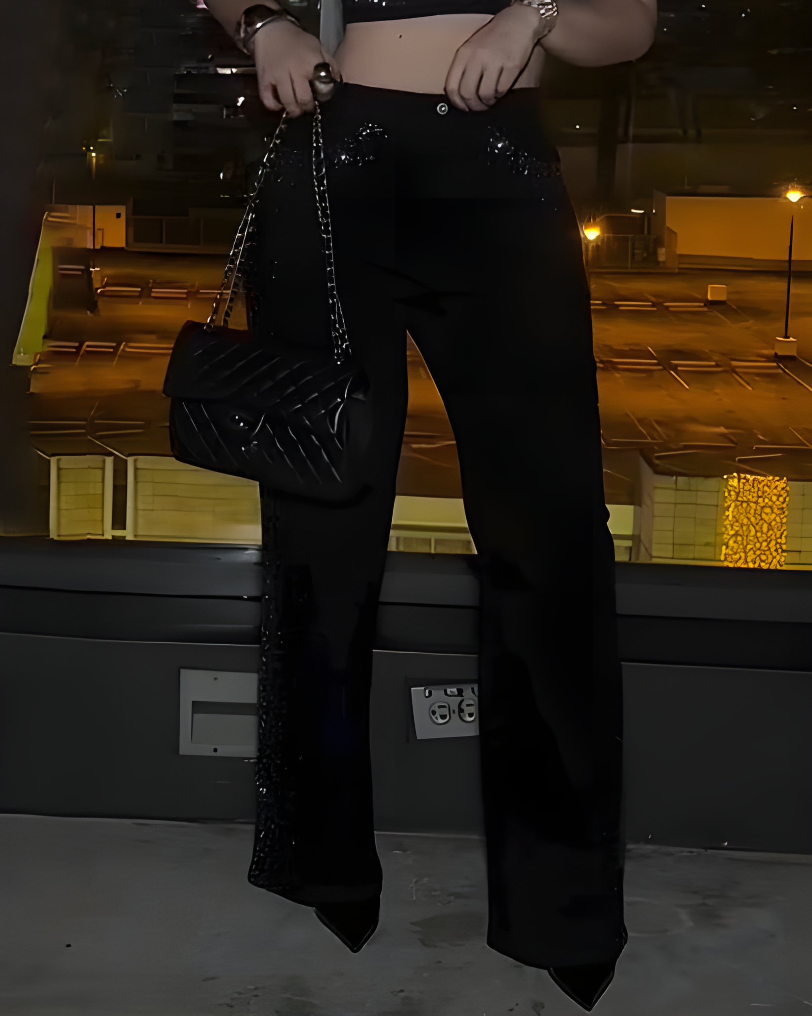 Rhinestone Trim Straight Leg Jeans