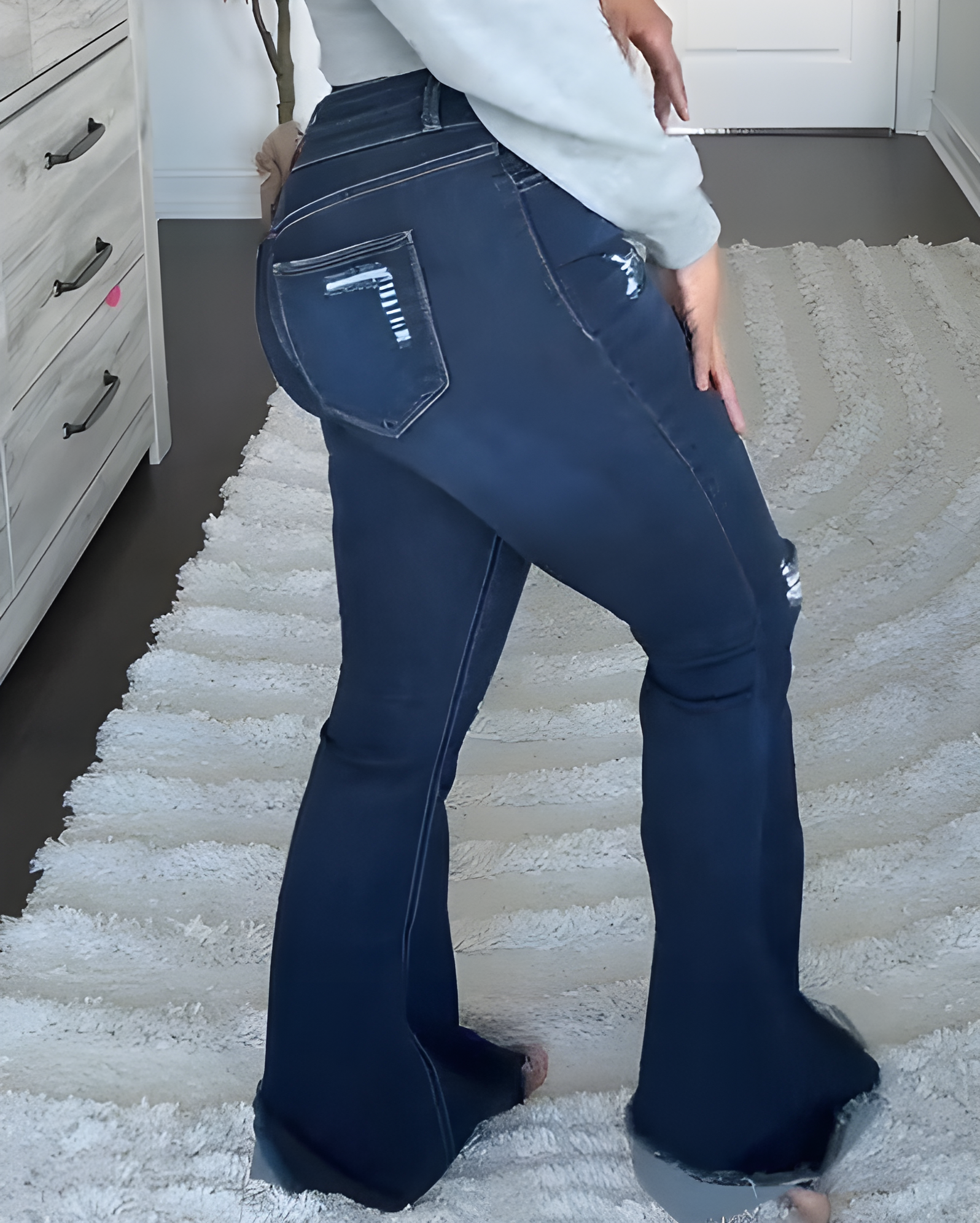 Double-Breasted High-Rise Slim-Fit Ripped Flared Jeans