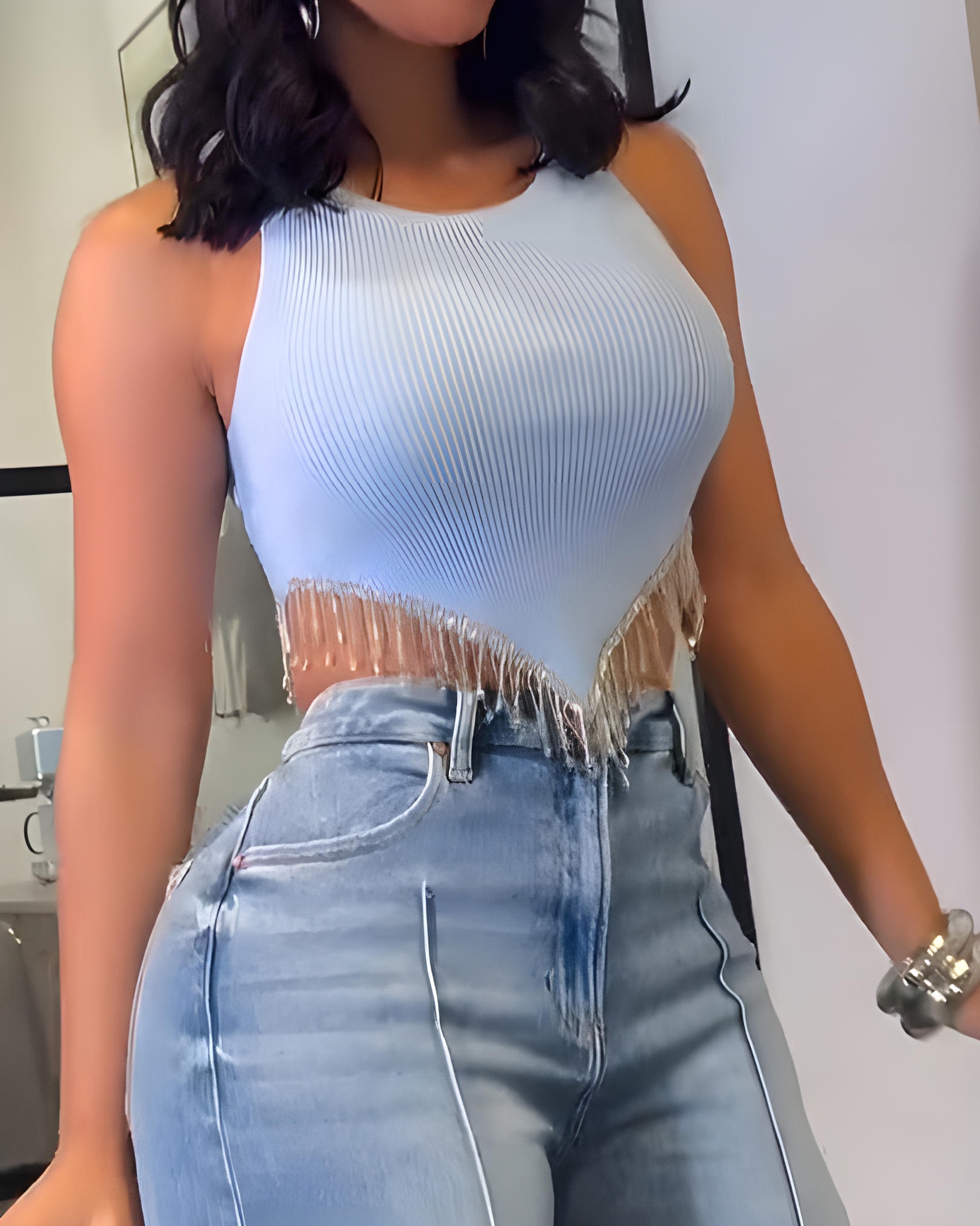 Metal Tassel Round Neck Vest