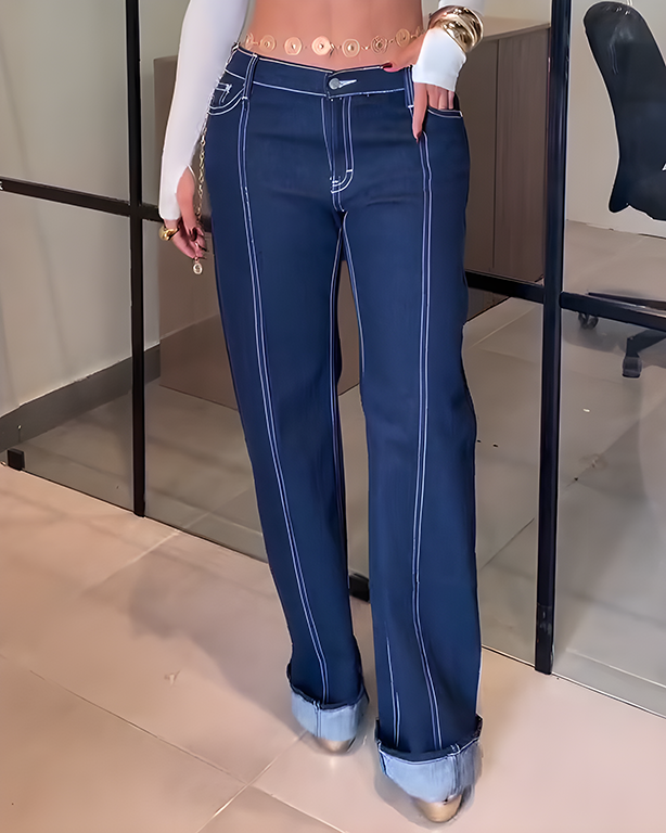 High-Waisted Straight-Leg Jeans