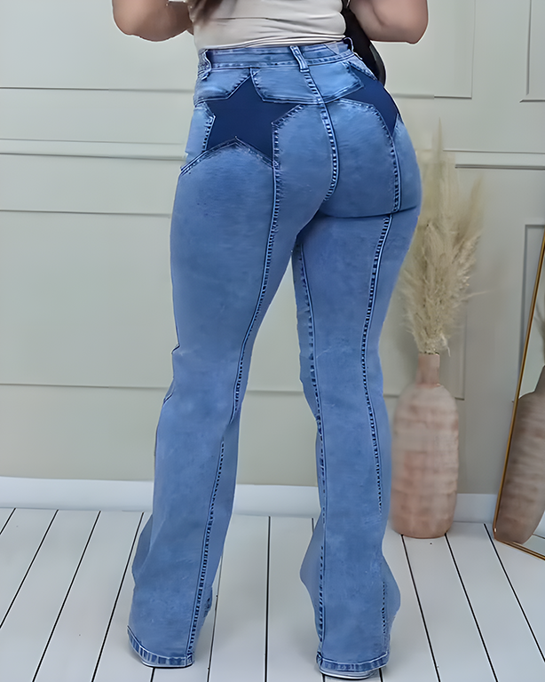 Stitching Pentagram Stretch Slim Jeans