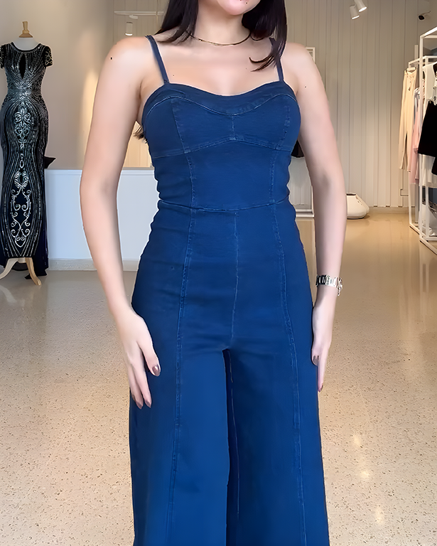 Bodycon Wed-Leg Denim Jumpsuit