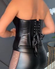 Front Zipper Tummy-Control Leather Corset Top