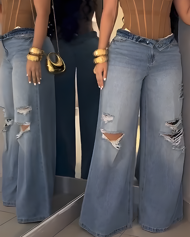 Ripped High-Waisted Wide-Leg Jeans