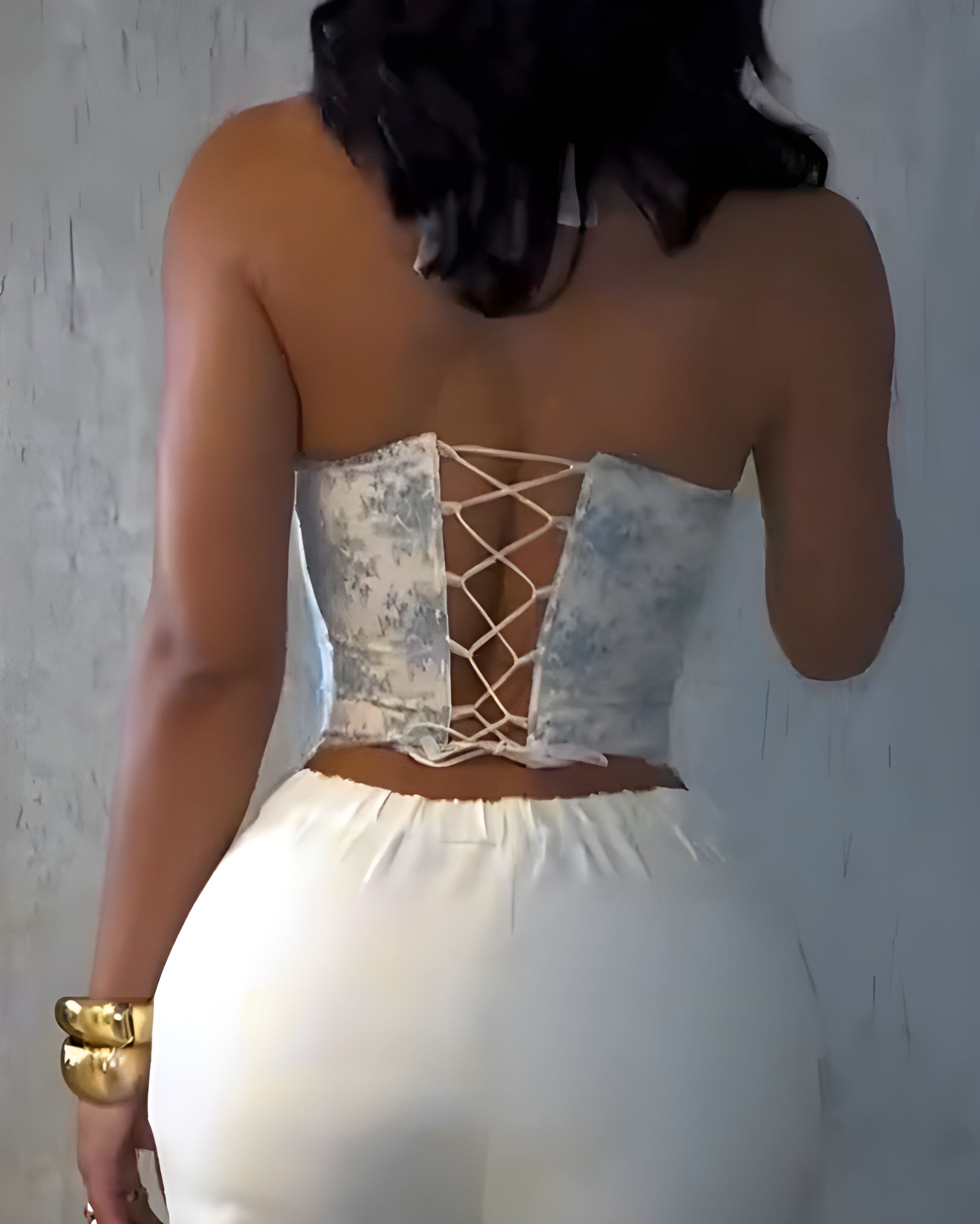 Print Halter Neck Tie Back Corset Top