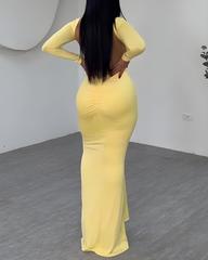 Long-Sleeved Slimming Backless Long Dress