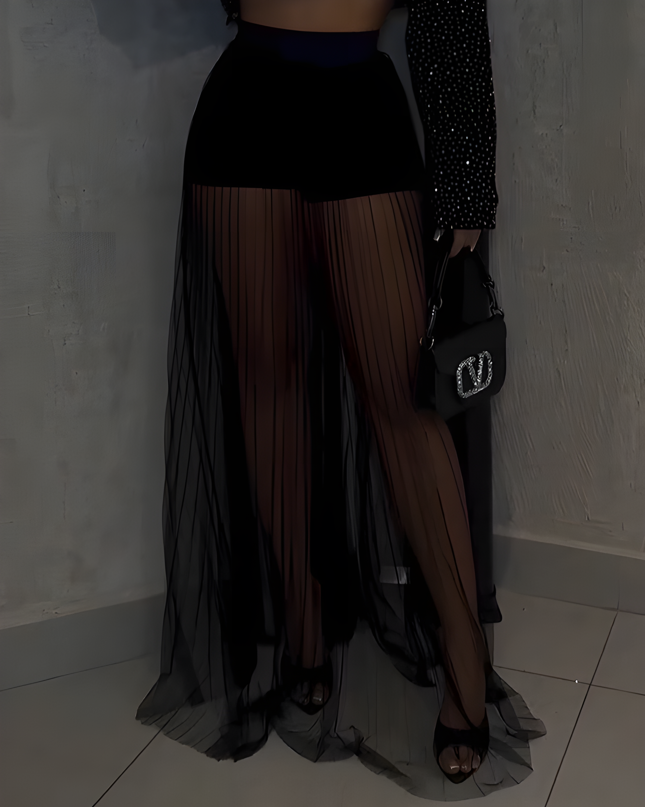 Sheer Mesh Built-In Shorts Long Skirt