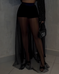 Sheer Mesh Built-In Shorts Long Skirt