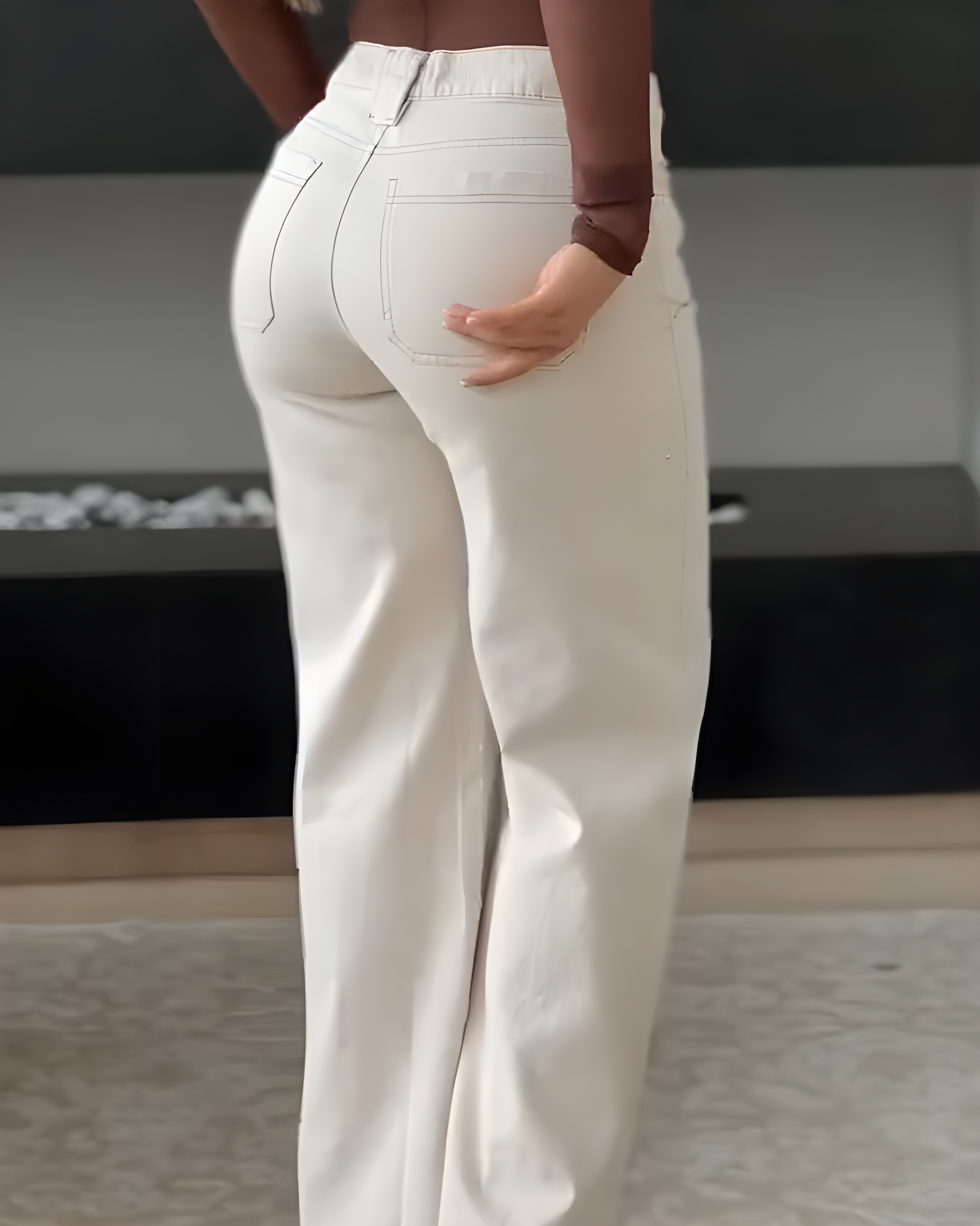 Sparkling Rhinestone Slim-Fit Wide-Leg Jeans