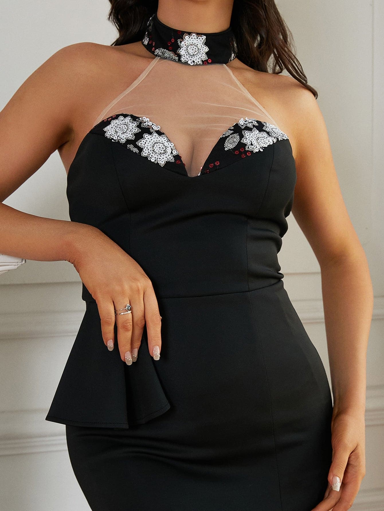 Halter Neck Knit Evening Dress