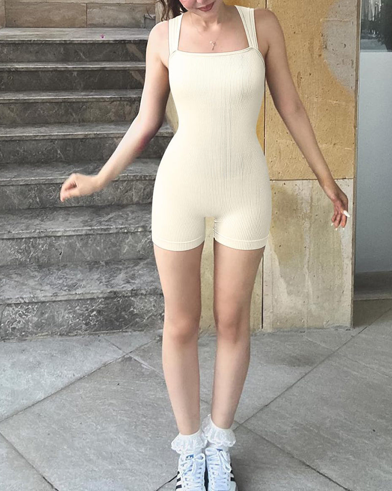Square Neck Sleeveless Strappy Sleeveless Exercise Rompers jumpsuit