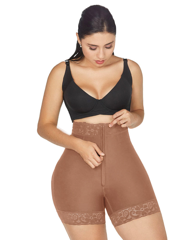 High Waist Front Zipper Booty Shaper Colombian Shapewear Short