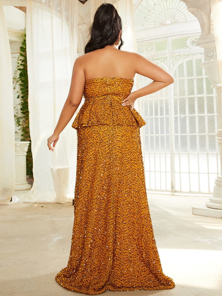 Plus Size Ruffle Bow Sequin Ginger Evening Dress