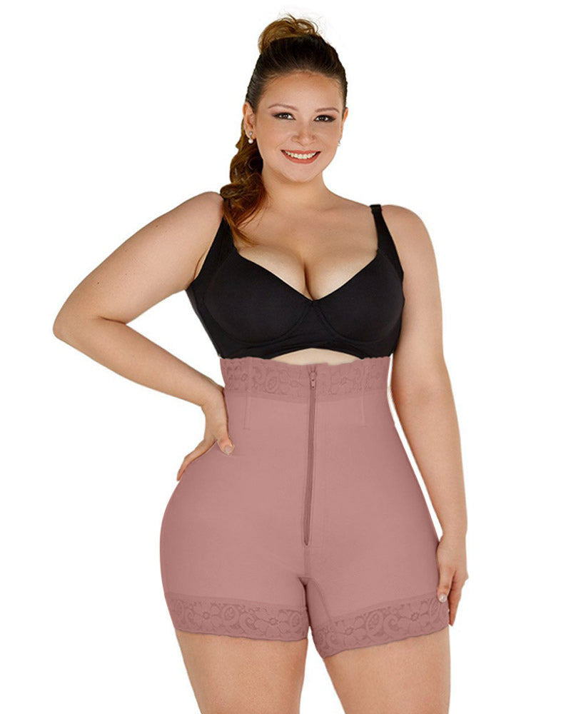 High Waist Front Zipper Booty Shaper Colombian Shapewear Short