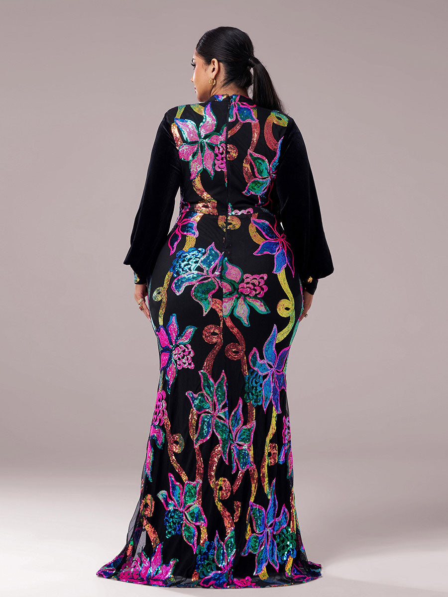 Cutout Lantern Sleeve Mermaid Dress