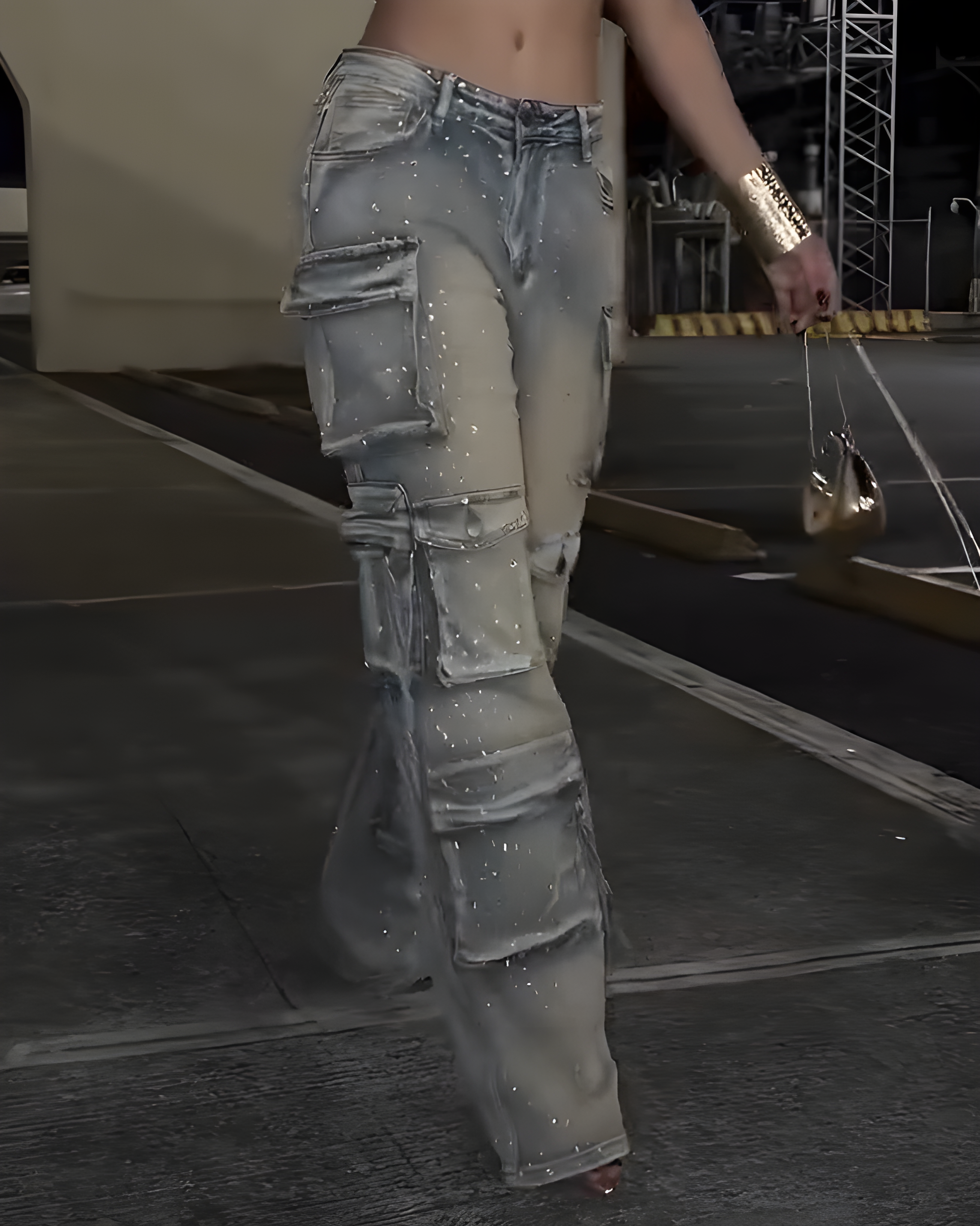 Cargo Style Rhinestone Jeans