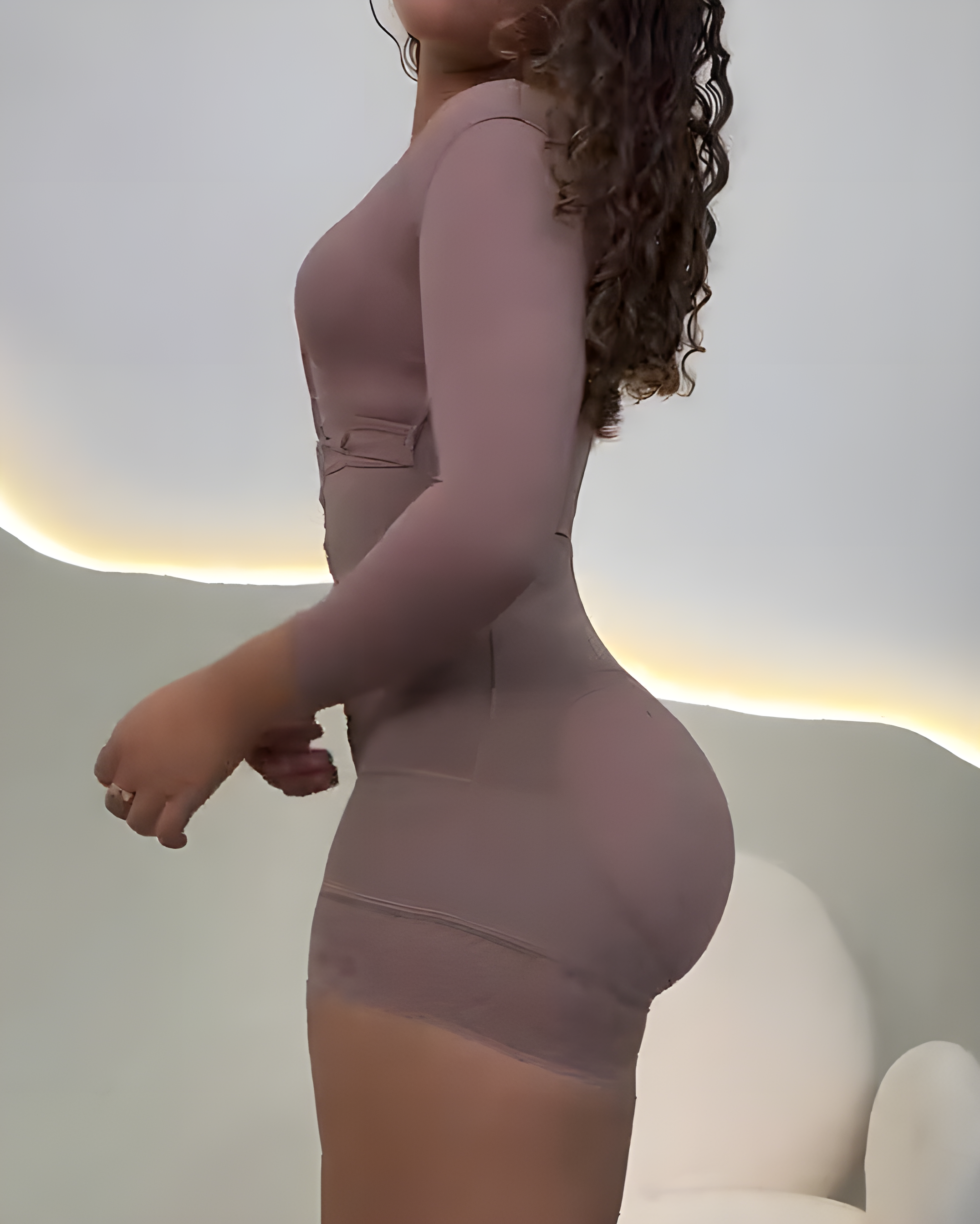 Hook and Eye Long Sleeve Tummy Control Shapewear