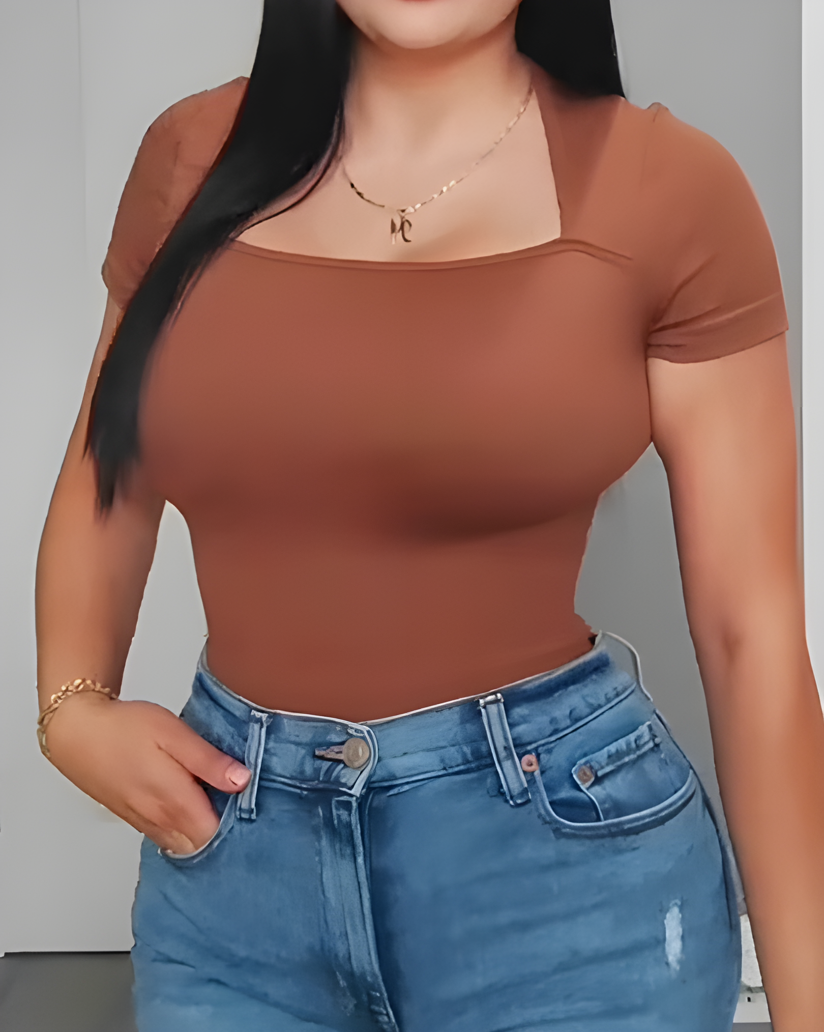 Square Neck Short Sleeve Ribbed Thong Bodysuit