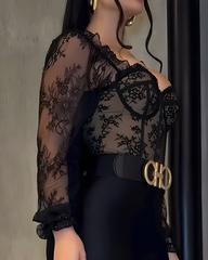 Long-Sleeved Mesh Lace Corset Top