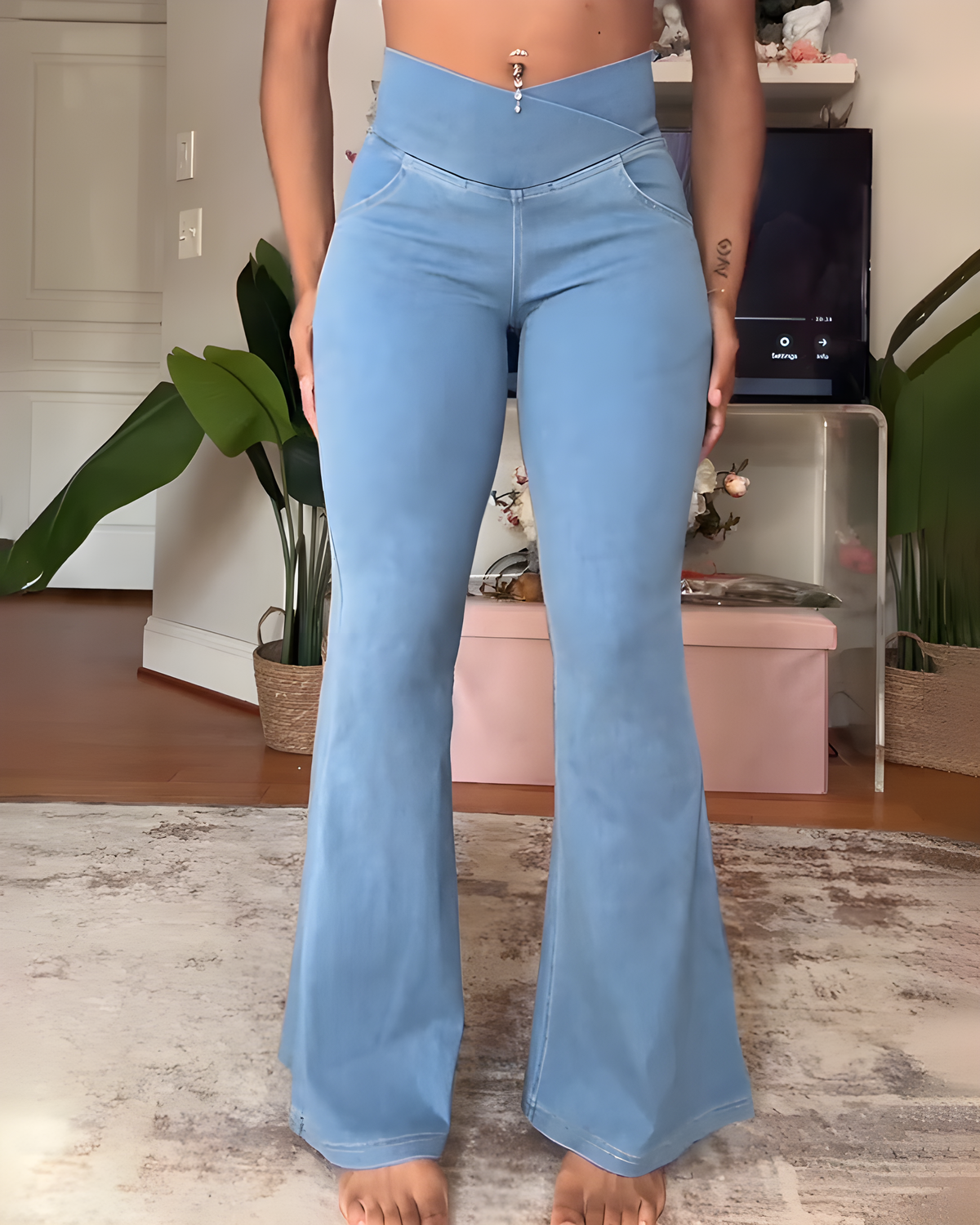 High-Stretch Slimming-Fit Flared Jeans