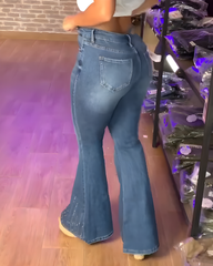 Rhinestone-Trimmed Slim-Fit Flared Jeans
