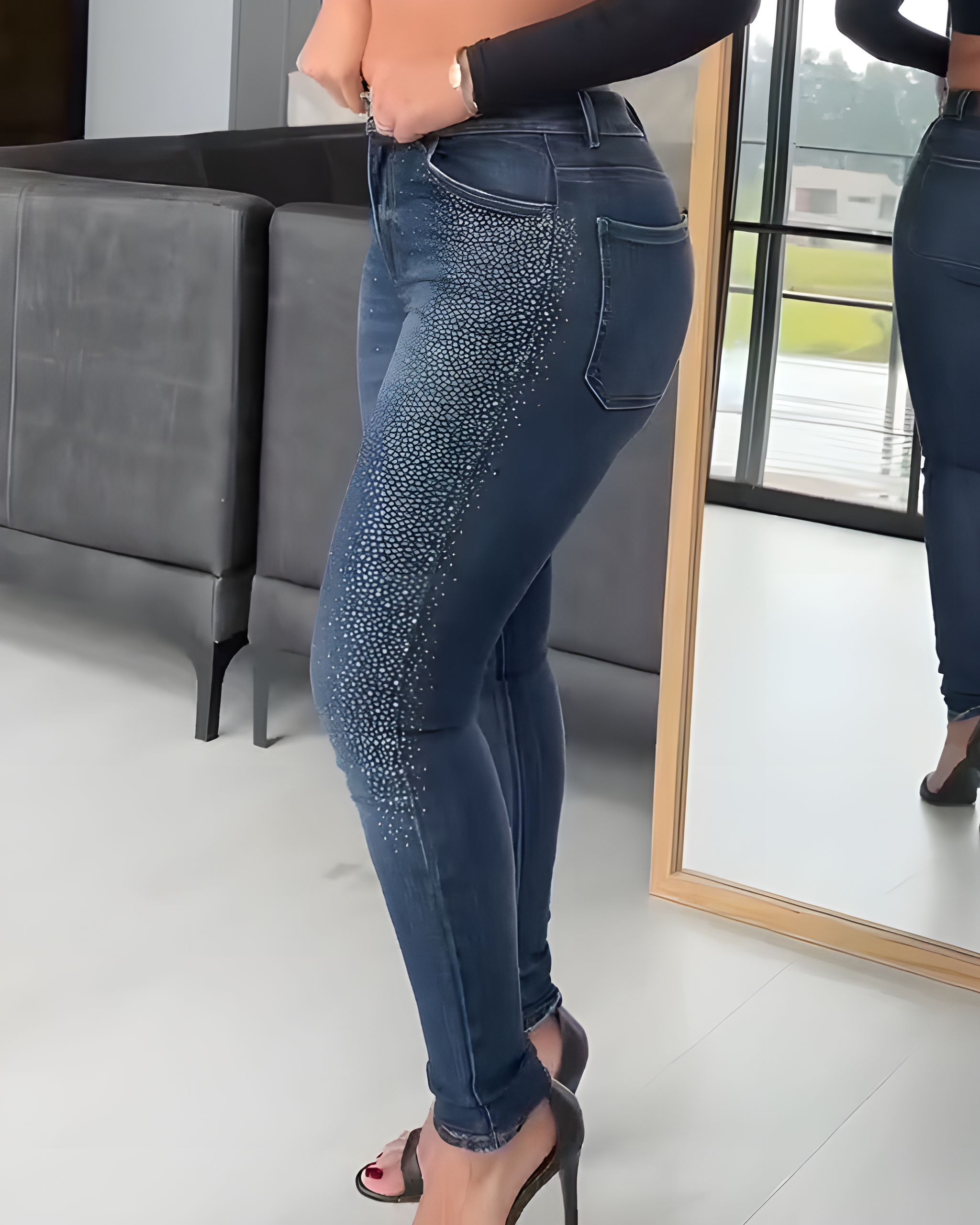 Rhinestone-Trimmed Sparkly Skinny Jeans