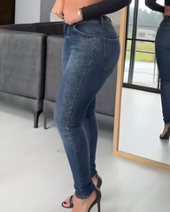 Rhinestone-Trimmed Sparkly Skinny Jeans