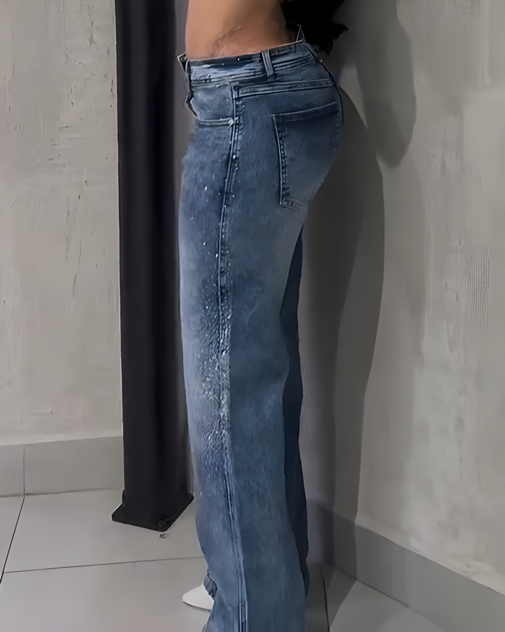 Stylish Sparkling Rhinestone Wide-Leg Jeans