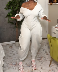 V-Neck Slim Long-Sleeved Jumpsuit