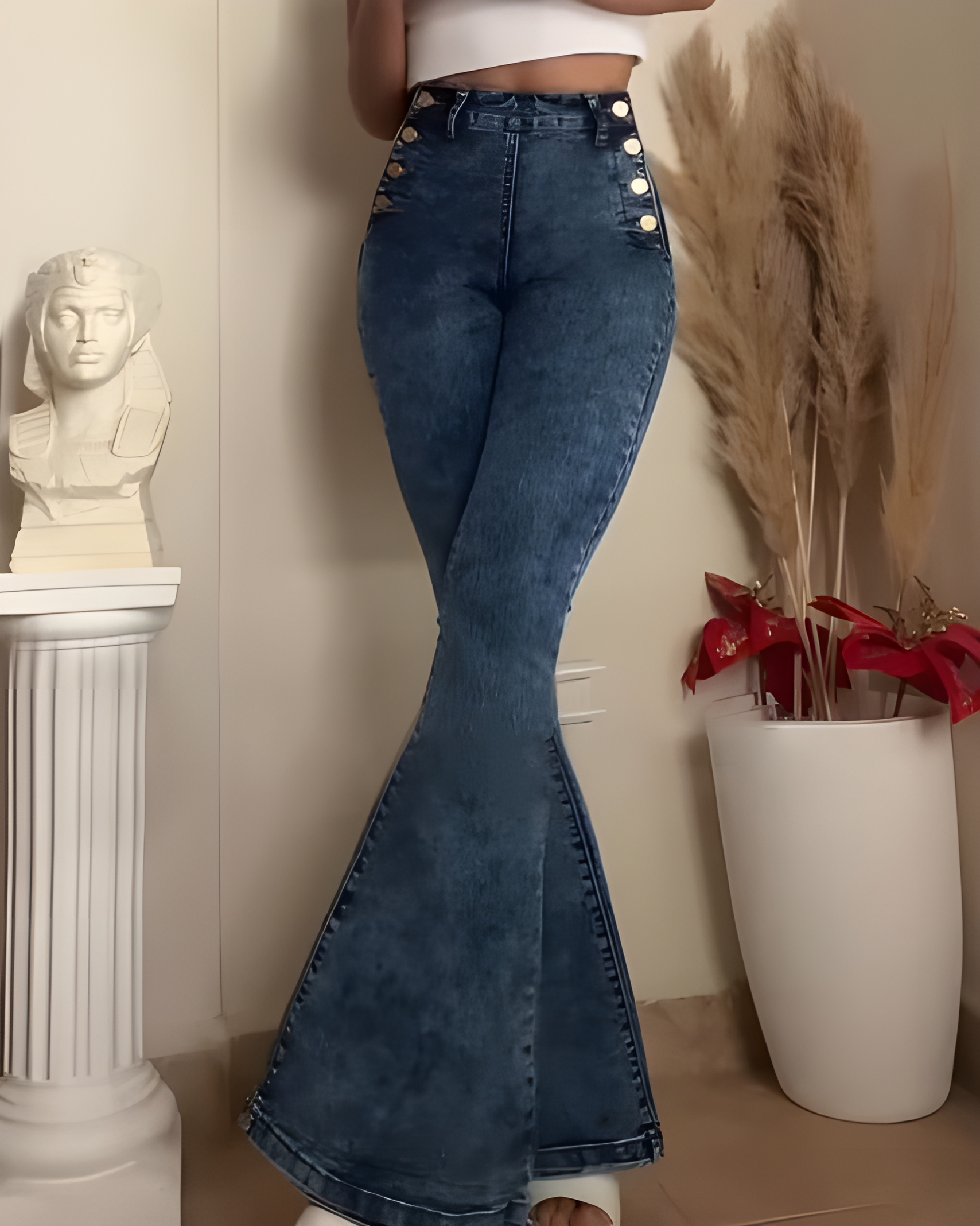 Double Side Buttons High-Rise Flared Jeans