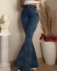 Double Side Buttons High-Rise Flared Jeans