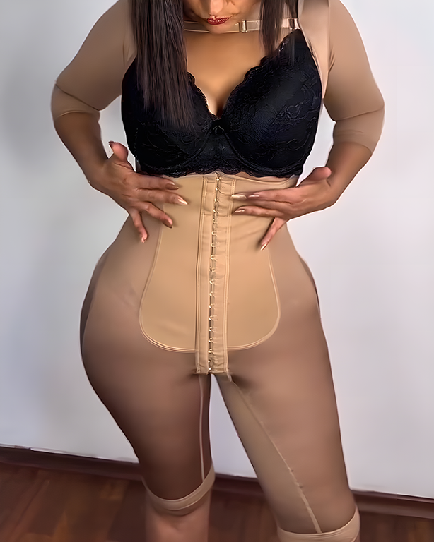 Long-Sleeved Open-Chest Tummy-Control Full body Shaper