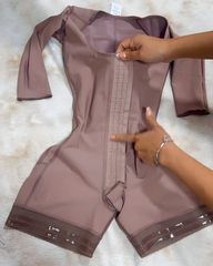Mid-Length Sleeve Hook Eye Abdominal Compression Shapewear