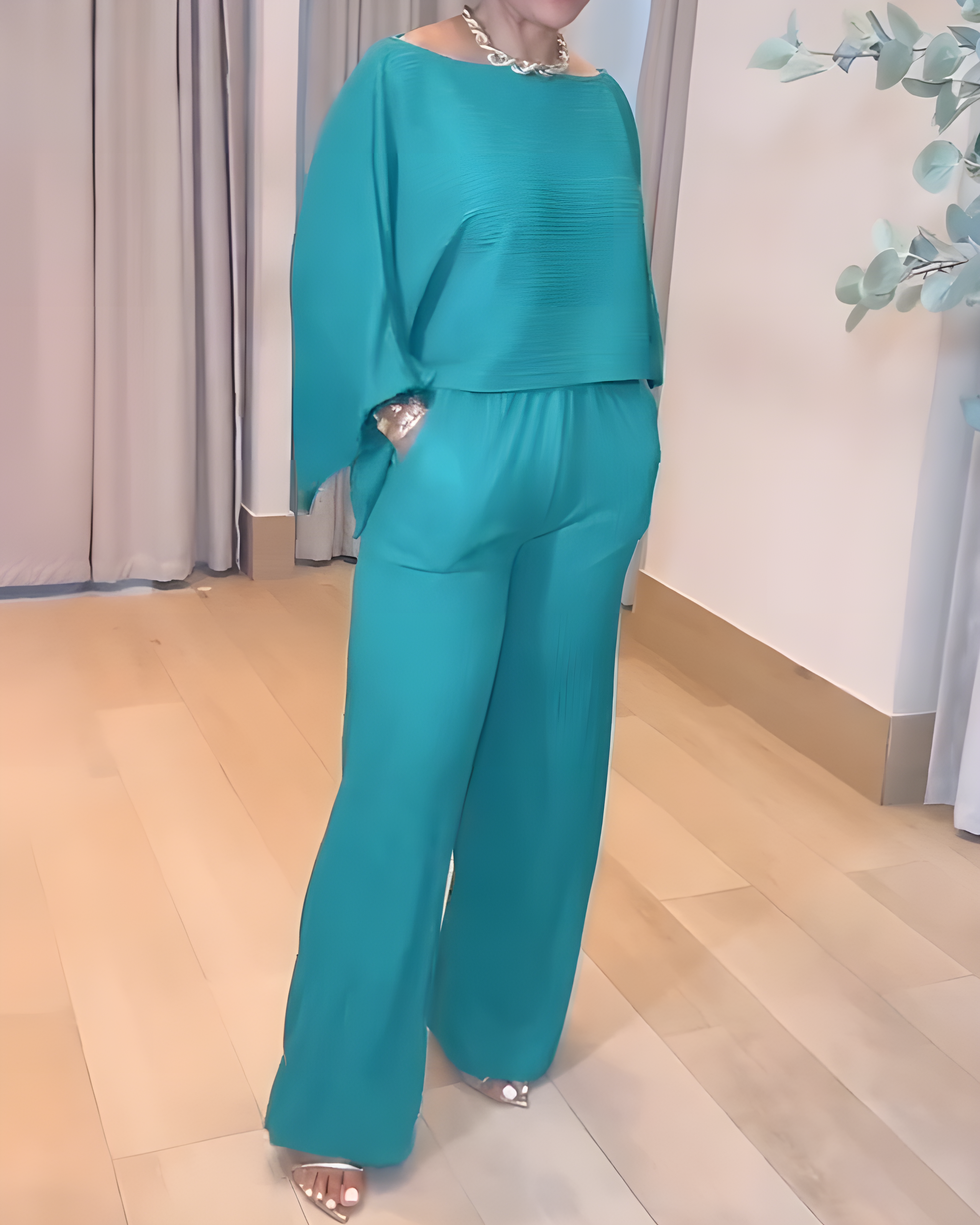 Off-Shoulder Top Wide-Leg Pants Casual Set