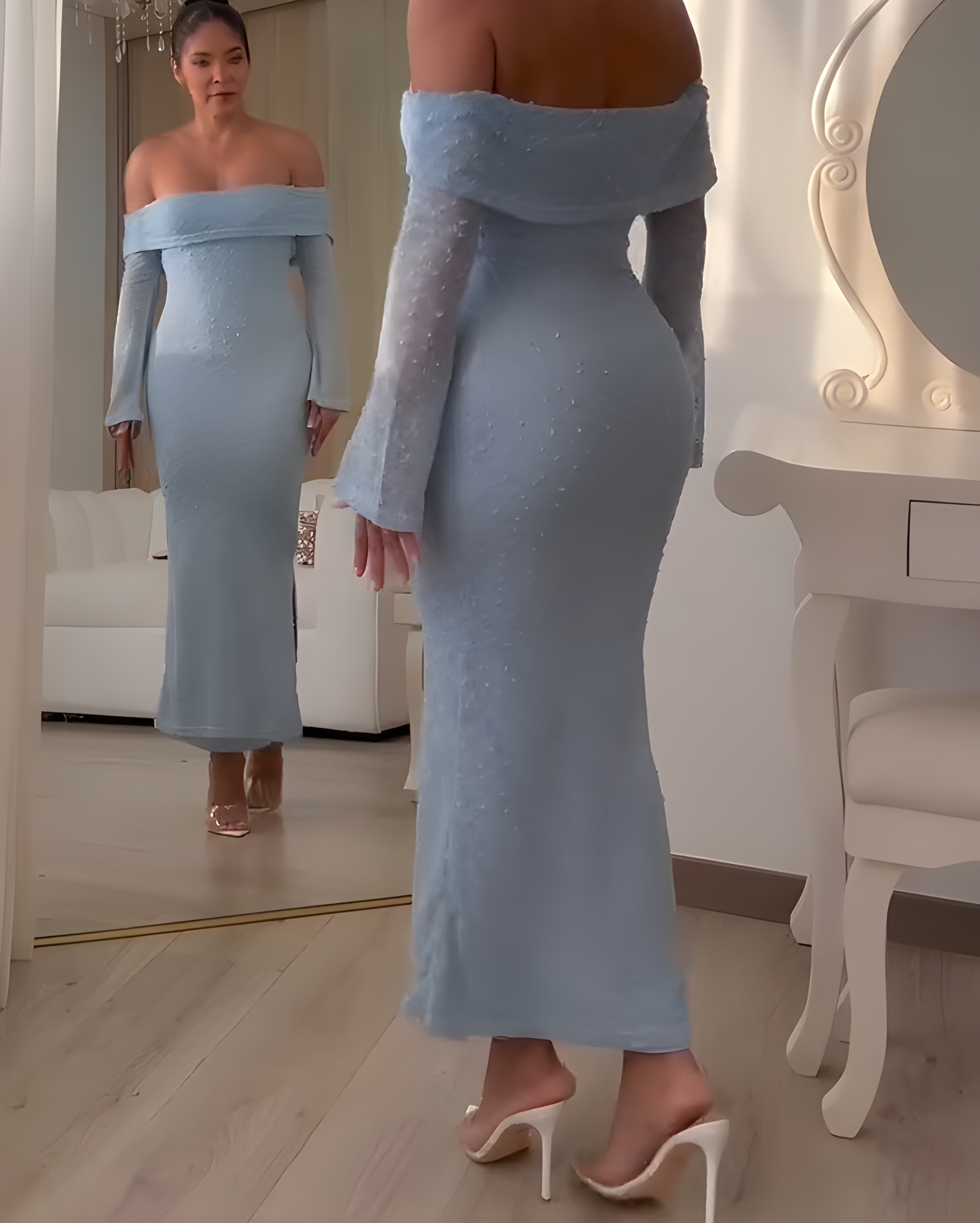 Knitted Long Sleeve Off-Shoulder Bodycon Dress