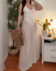 V-Neck Tummy-Control Mesh Slip Maxi Dress