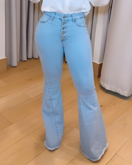 High-Rise 5-Row Button-Down Skinny Flared Jeans