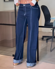 High-Waisted Straight-Leg Jeans