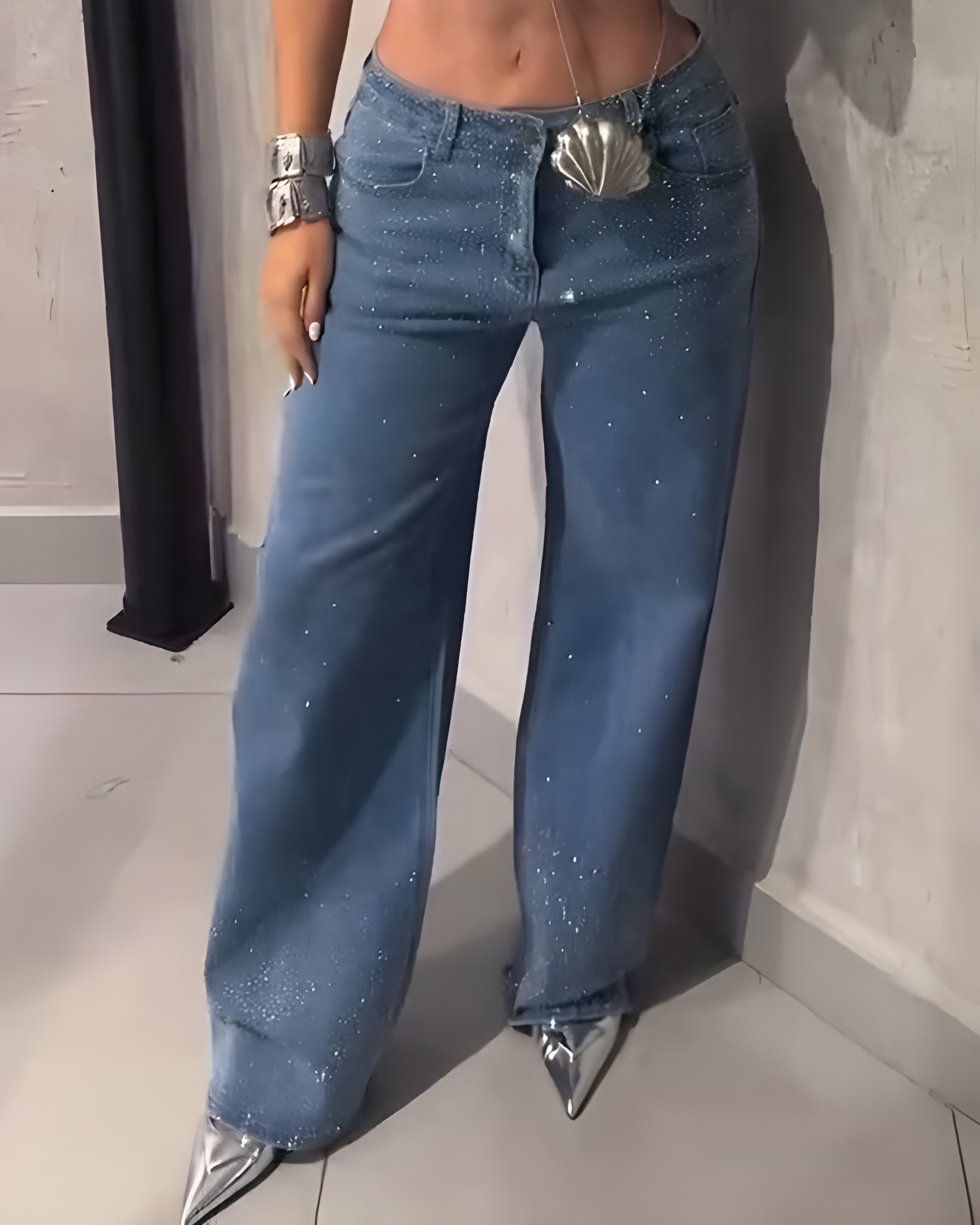Stylish Sparkling Rhinestone Straight Leg Jeans