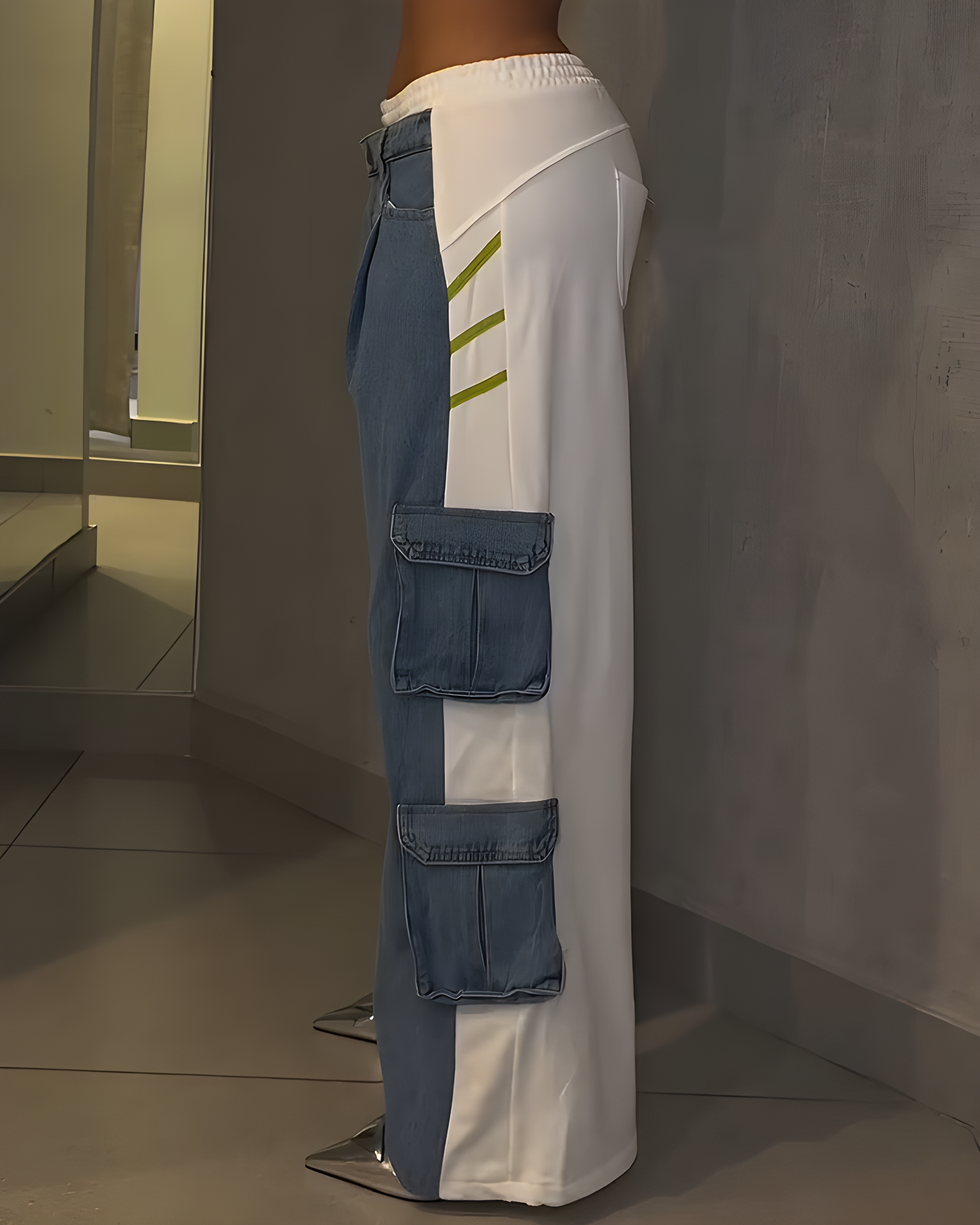 Contrast-Paneled Wide-Leg Jeans