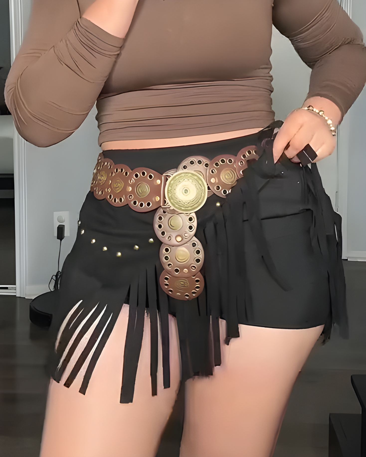 Rivet Tassel Faux Leather A-Line Skirt