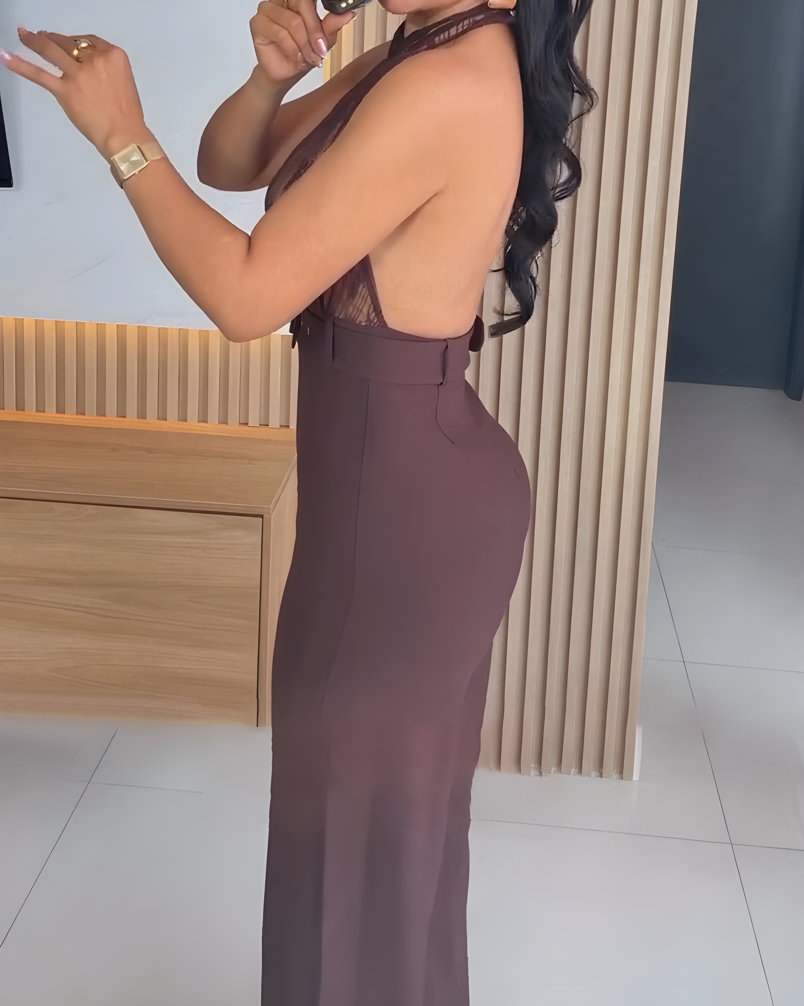 Lace Paneled Backless Wide-Leg Jumpsuit