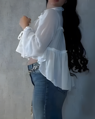 Chiffon Ruffle Long Sleeve Shirt