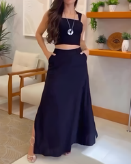 Sleeveless Slit Skirt 2-Piece Set