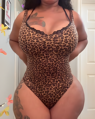 Lace-Trimmed Deep V Thong Slimming Bodysuit