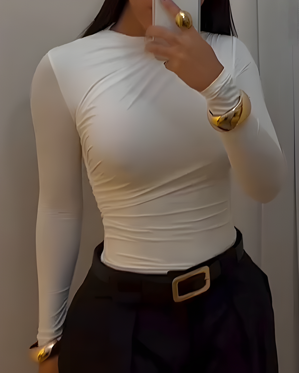 Mesh Ruched Long Sleeve Top