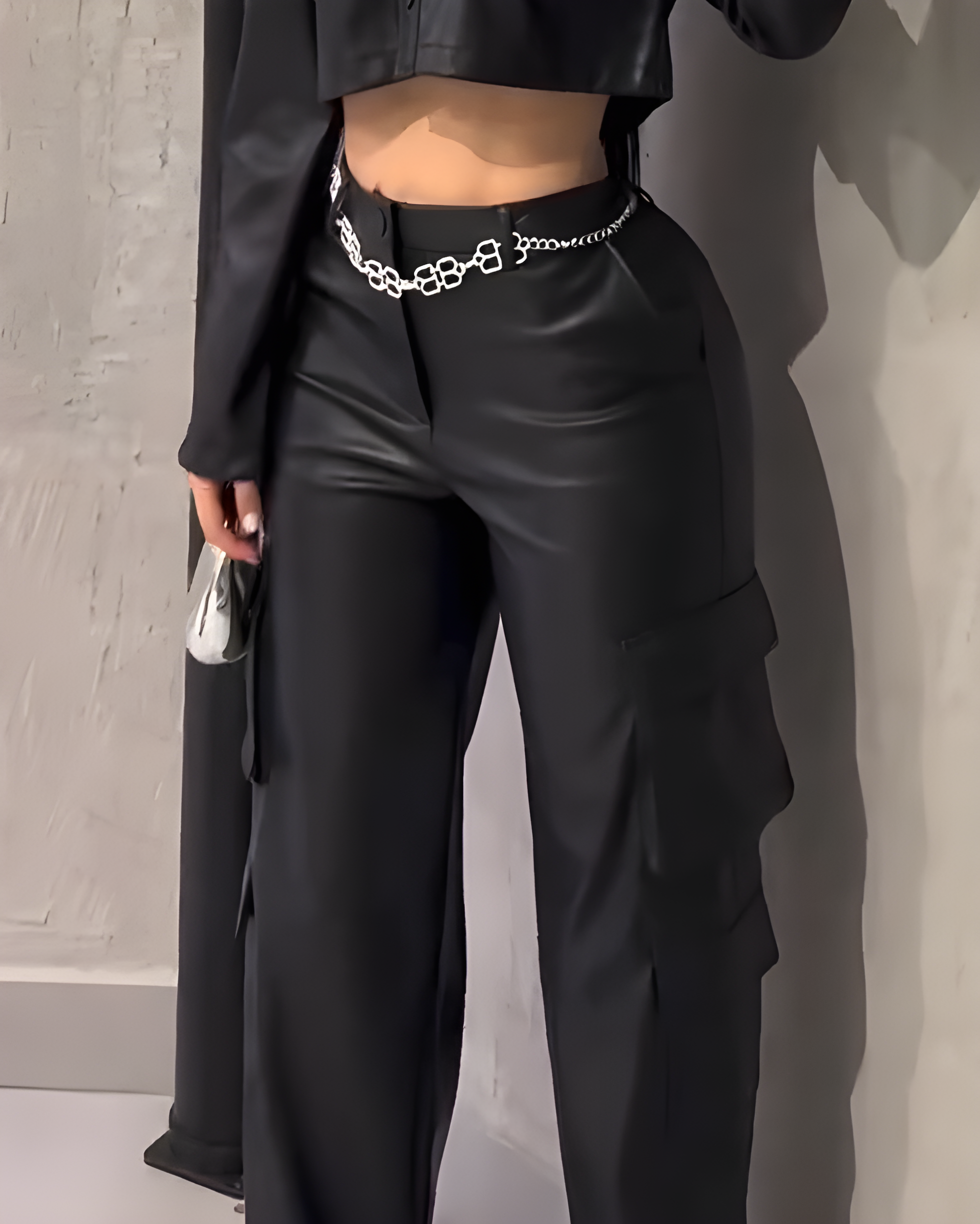 Cargo Style Wide-Leg Leather Pants